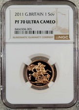 2011 Royal Mint UK Gold Proof Full Sovereign 1 Sov PF70 Ultra Cameo TOP POP