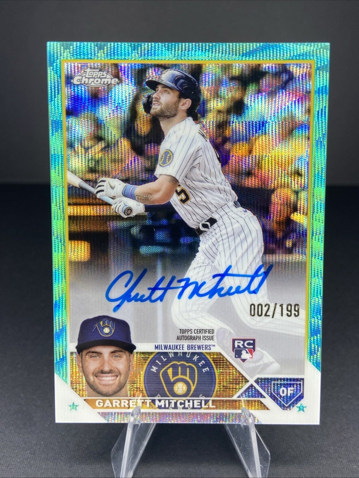 2023 Topps Chrome Update Garrett Mitchell Rookie Auto Aqua Wave Refractor 2/199