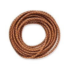 Braided Leather Cord, 5.5 Yards 4mm Round Geneuine 5m, Vintage Brown