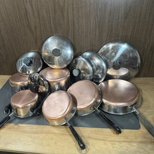 Vintage REVERE WARE 1801 Copper Bottom 12 PC Cookware Set Lids Pots And Pans