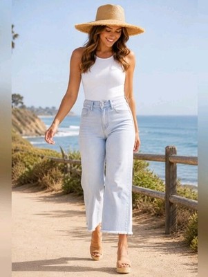YMI Dream Jeans High Rise Wide Leg Crop Raw Hem Denim Jeans Size 5 Boho Chic
