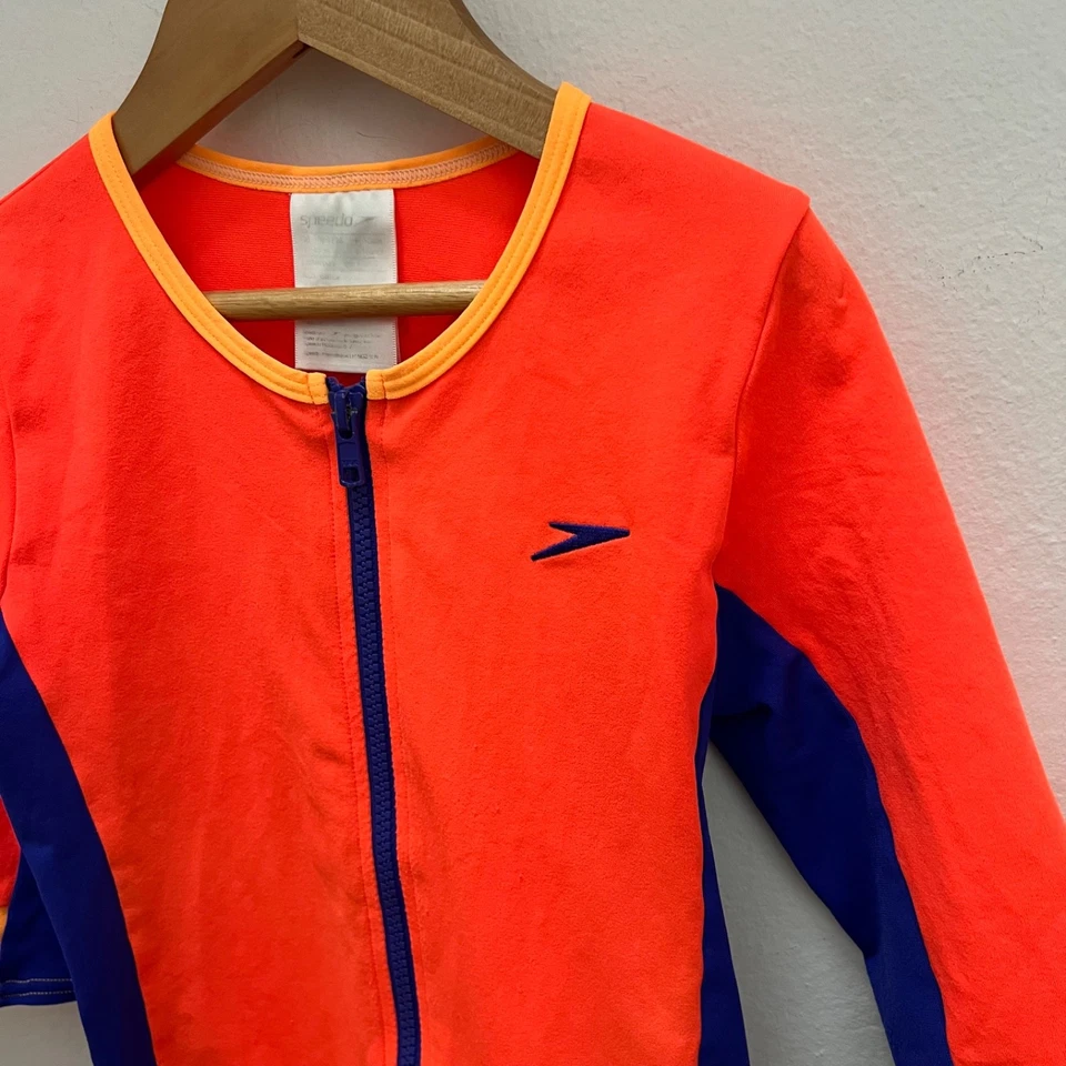 SPEEDO Fluro Orange & Blue Swim Surf Zip Rash Vest - Size 10 - image 2 of 4