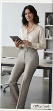 High-waisted, Beige-pearly Gray trousers with pockets. Size S 
