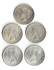 Lot Of 5 1922-1924 Peace Silver Dollar AU/BU Condition 90% Silver 3.867 Troy Oz