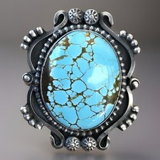 Sterling Silver HUGE NATURAL 8 TURQUOISE RING size 8.25 Wide Stamped Band