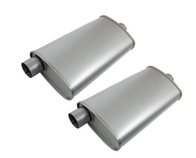 HI PERFORMANCE FREE FLOW XL TURBO MUFFLERS ALUMINIZED 2.5'' OFFSET CENTER PAIR
