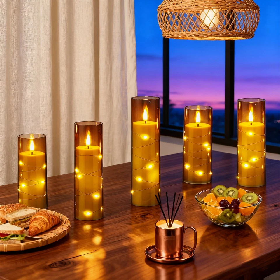 5x LED Kerzen lichter mit Timer Fernbedienung Kupfer Fadenlampe Teelichter NEW - Bild 2 von 4