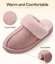 Fuzzy Memory Foam Slippers for Women Indoor Outdoor House Shoes