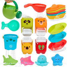 Mold Free Bath Toys, 17PCS Easy Clean Easy-Grip Baby Bath Toys for Kids Ages 1