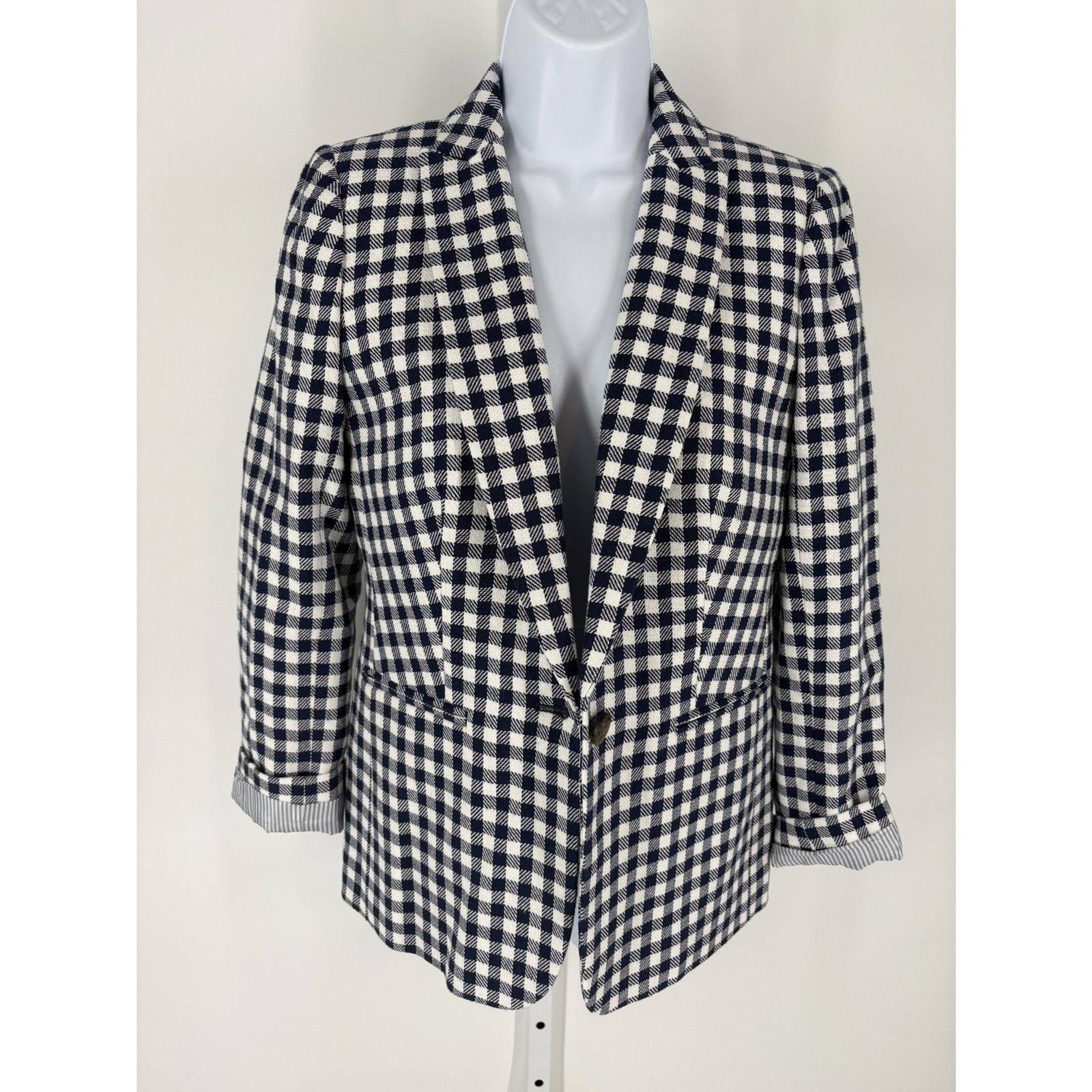 NWTs J.Crew Navy White Gingham Blazer | Checkered Lightweight Jacket