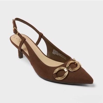 Target Tabitha Oversized Chain Brown Sling Back Heels Women's 7 NEW Memory Foam