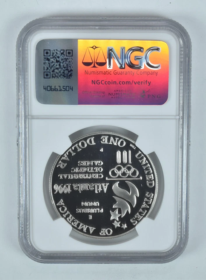 1996-P Olympic Rowing Commemorative Silver Dollar Proof 9.9 UCAM NGCX *5404 - Image 2 of 4