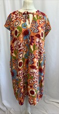 Next Linen Blend Floral Leaf Pattern Design Tie Front Pocket Dress Size UK 18