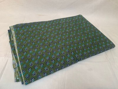 Cotton Beautiful green Kantha fabric Handblock printe 100%cotton 100%Washable