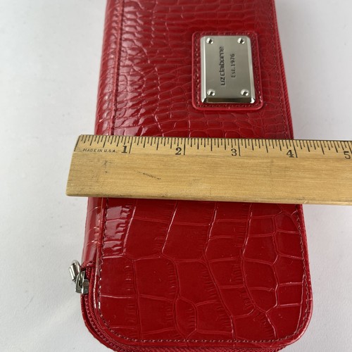 Vintage Liz Claiborne Signature Travel Jewelry Bag Box Faux Croc Print Red - Picture 17 of 18