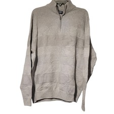 Chaps Mens XL Quarter Zip Pullover Sweater Gray Textured Stripe Cotton Knit