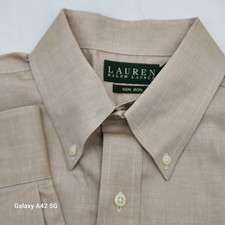Lauren Ralph Lauren Men's 16 34/35 Beige Non Iron Long Sleeve Button Down Shirt