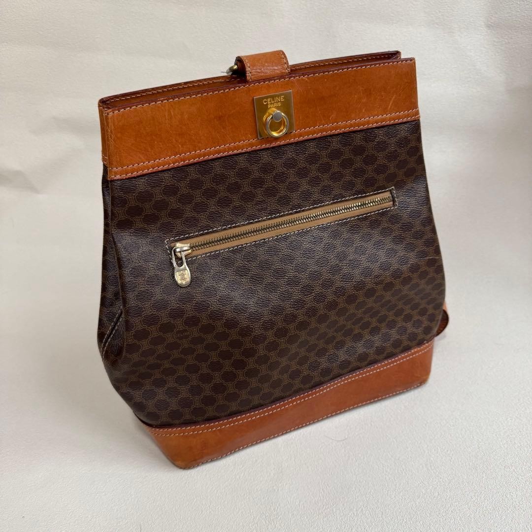 CELINE Macadam Leather Shoulder Bag Brown Authentic Vintage Excellent Condition