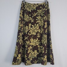Vintage Floral Aline Midi Skirt sz 6 Brown Green Earthy Forest Fairy 90s Cottage