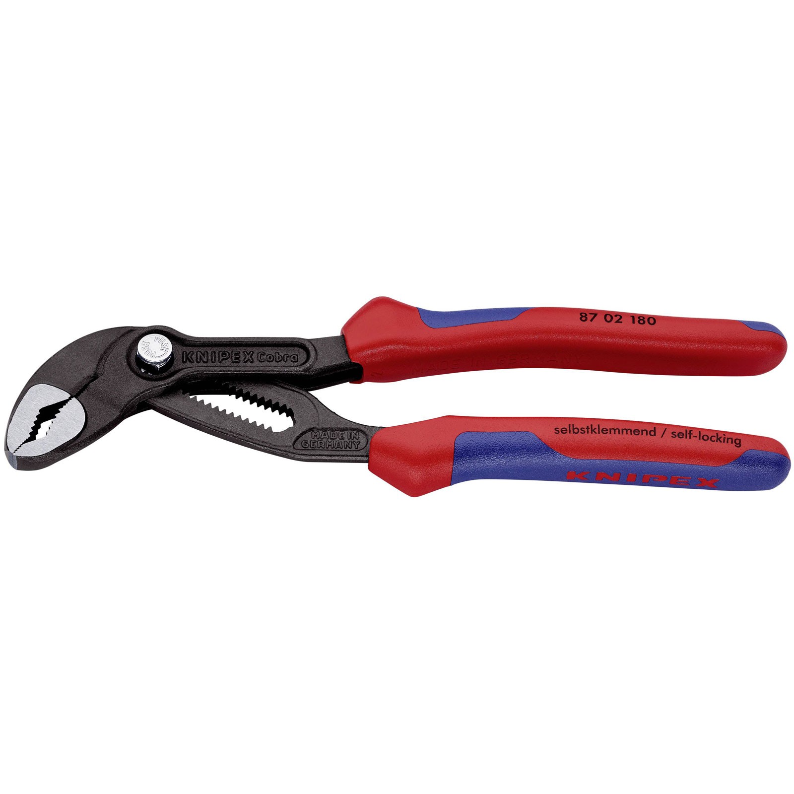 KNIPEX Tools - Cobra Water Pump Pliers, Multi-Component (8702180) | 18 adjustment positions. Push-button design. Forged box-joint design. Serrated gripping surface. Made in Germany. - Image 3