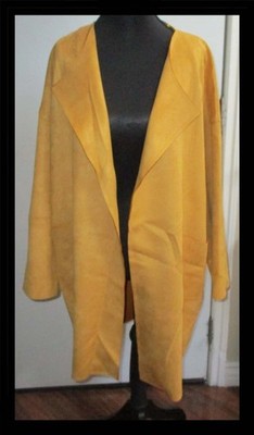 Koton Women's Long Jacket Cardigan Open Front Faux Suede Golden
