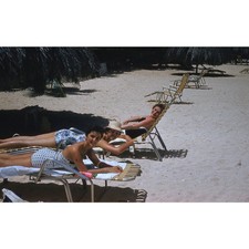 Girls Sunbathing Jamaican Beach Vintage Lounge Chairs 1959 Jamaica Color Slide