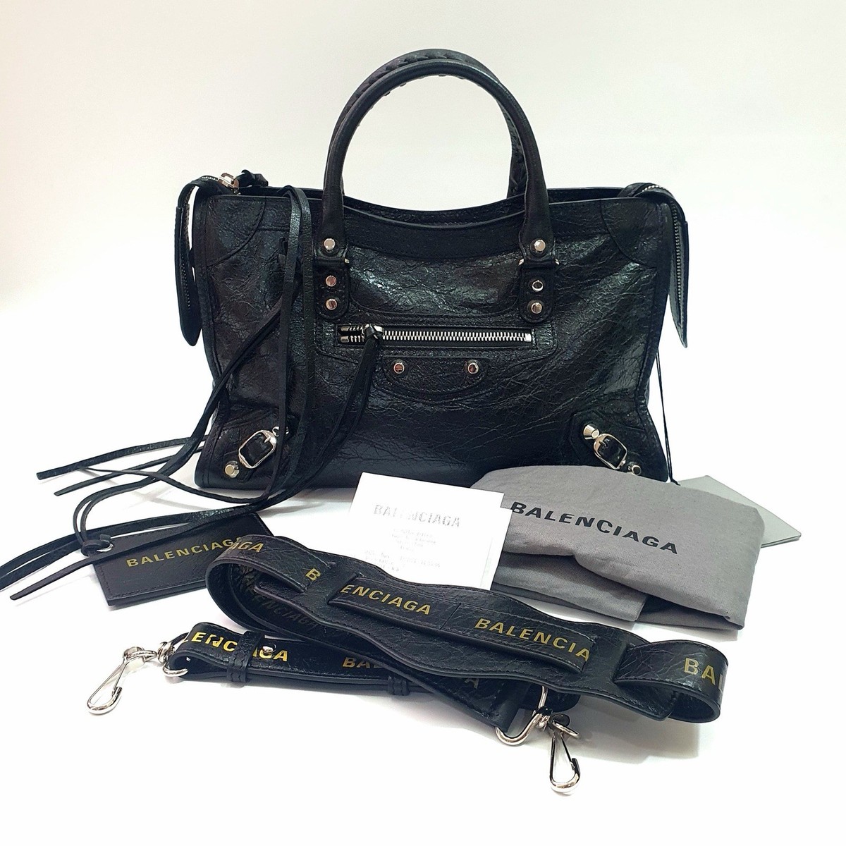 BALENCIAGA City Classic Agneau Small Black With Yellow Logo
