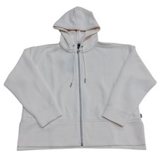 DKNY Women's Tech Pockets Full-Zip Soft Ottoman Hooded Jacket Sand, XL 
