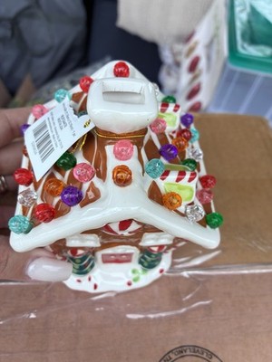Ceramic Gingerbread Christmas Village House Decor, Candy Cane Peppermint, Multi