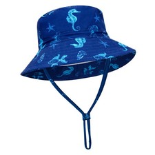 Baby Sun Hat UPF 50 Wide Brim Bucket Hat Whale Light Blue Size 2-4T