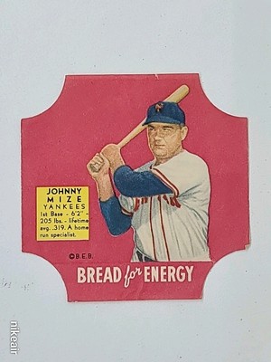 1951 Fischers Bread Labels Johnny Mize New York Yankees