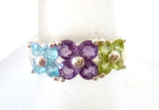 Multi-Gemstone Ring 925 Sterling Silver Flower Design 1.24 TCW Size 7
