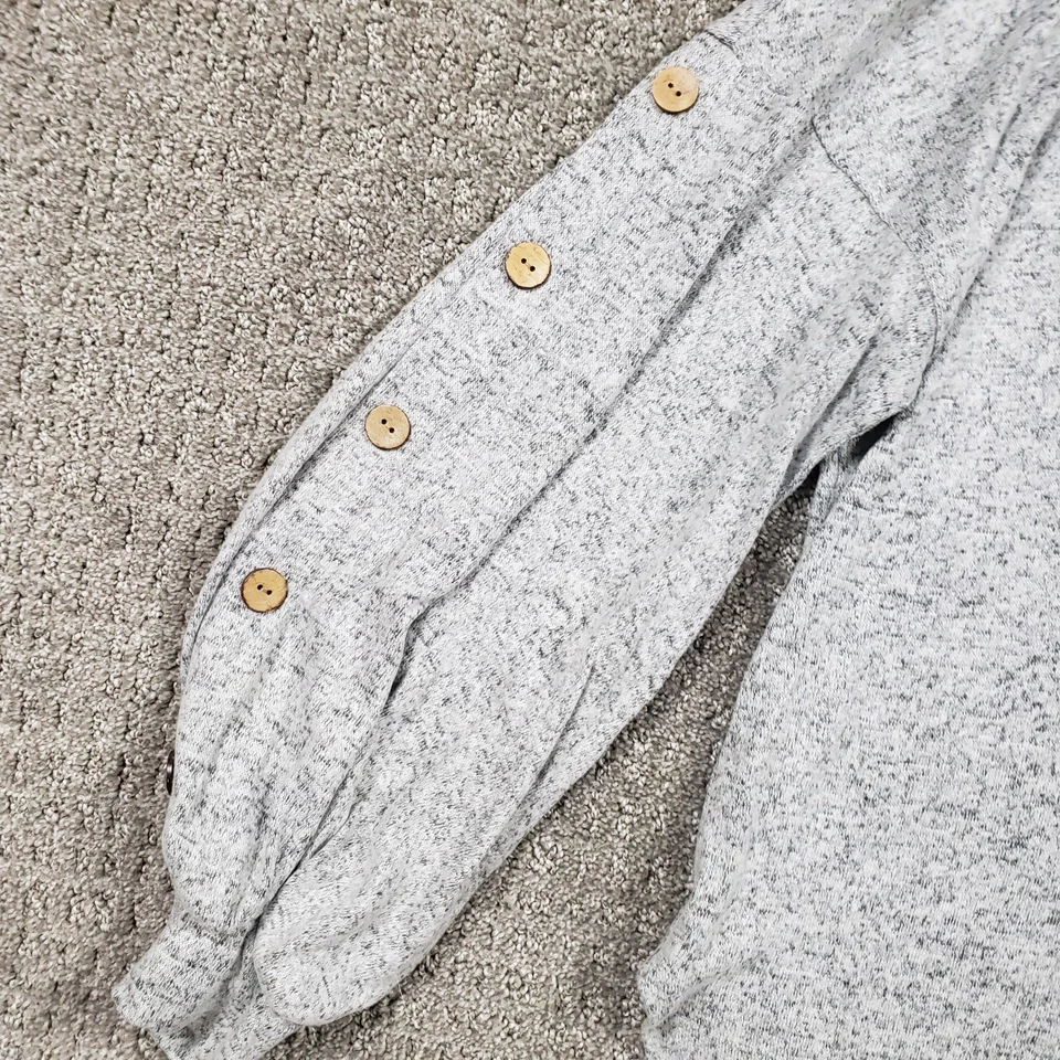 Suéter Esmeralda Mujer Gris Medio Túnica Pullover Manga Botón Cuello Barco Tejido Foto 3 de 4