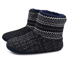 Knit Rock Wool Warm Men Indoor Pull on Cozy Memory Foam Slipper 8 Black/White