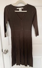 Max Studio Brown V-Neck 3/4 Sleeve Knit Pleat...