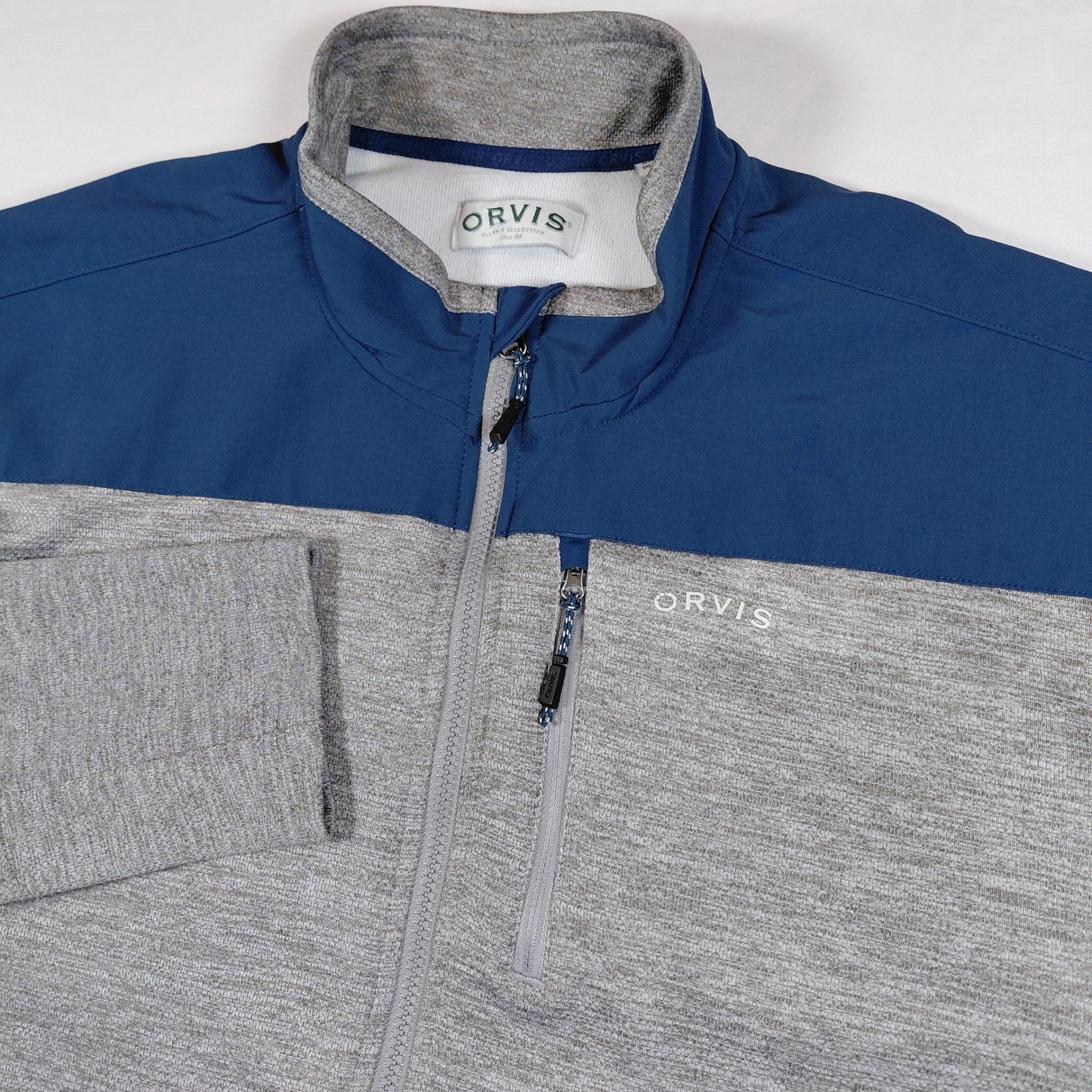 Orvis Full Zip Jacket Heather Gray Blue Bonded Mesh Classic Collection Mens XL