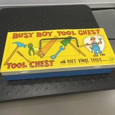 Vintage Busy Boy Tool Chest Tin Toy Box w/ Soft Vinyl Tools  Ohio Art Co. 1960s