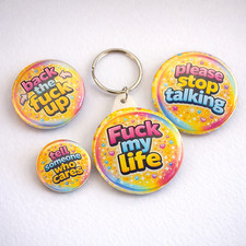 Funny Rude Badge UK | Sarcastic Quote Pins & Keyrings | Office Gift / Novelty