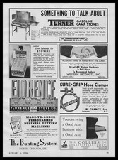 1936 Turner Brass Works Sycamore Illinois Gasoline Camp Stoves Vintage Print Ad