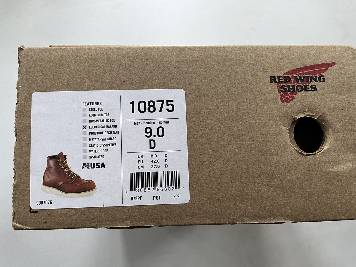New In Box Red Wing 10875 6” Leather Moc Toe Work Boots Mens 9 D