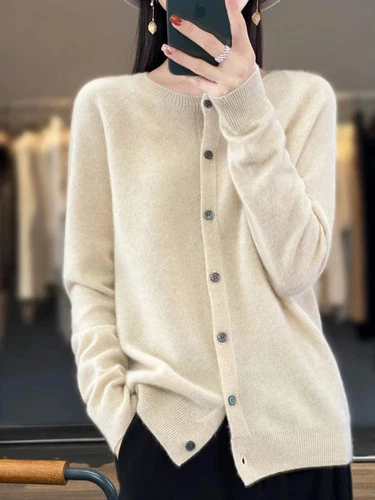 Long Sleeve 100% Merino Wool Sweaters Cashmere Cardigan Spring Autumn Women O-Ne - Picture 81 of 84