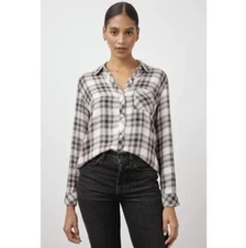 Rails Hunter Shirt Plaid Button Up Long Sleeve Ivory Coal Blush Women's Medium