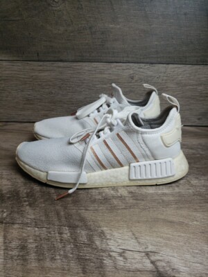 ADIDAS Shoes NMD R1 BOOST Women Size 8.5 White Rose Gold Metallic Sneaker FW6434