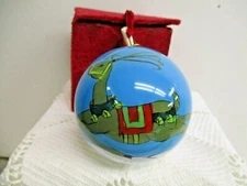 Reindeer INSIDE HAND PAINTED Glass CHRISTMAS Ball Ornament w/ box