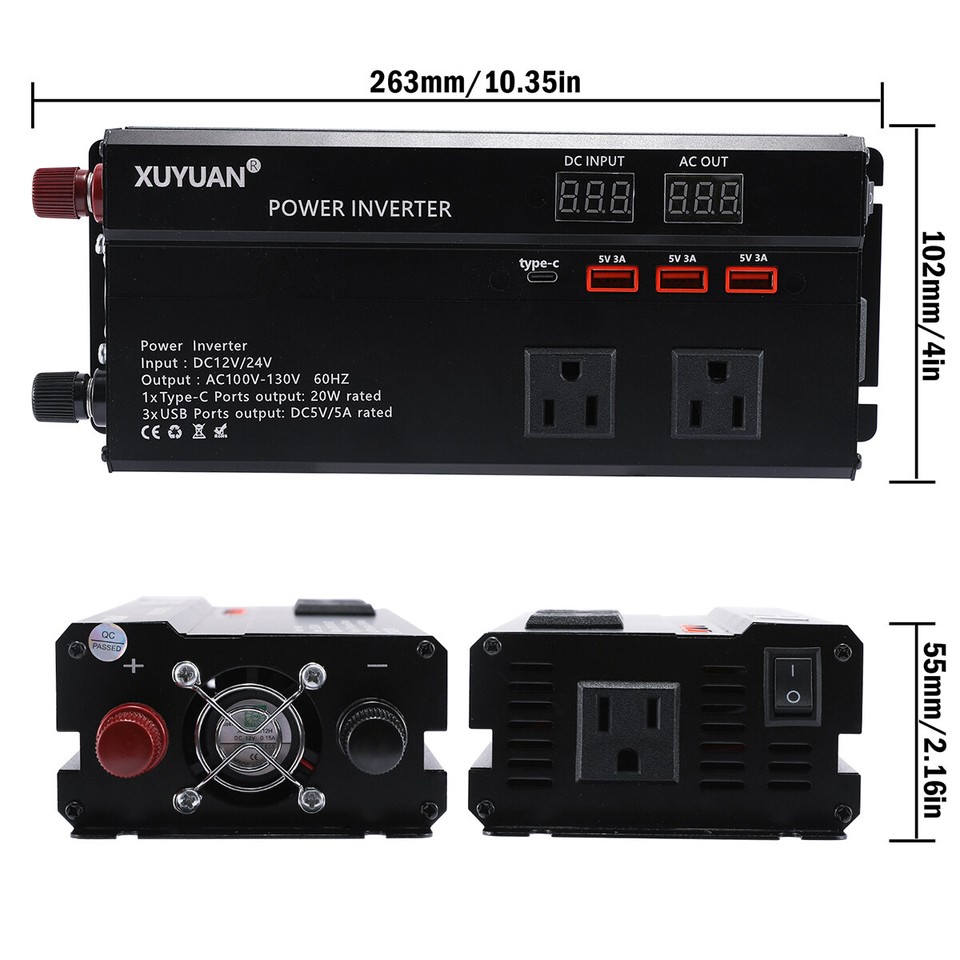 Convertidor 7000W De DC 12V A 110V AC Con USB Para Carro Auto Inversor ...