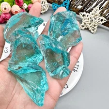 Raw Rough Light blue Colored glass Crystal Mineral Chunks Specimens Home 1PC