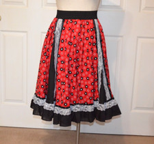 Vintage Women's Skirt Size L Red  Black w/ Flowers Lace Sq Dance  USA Made