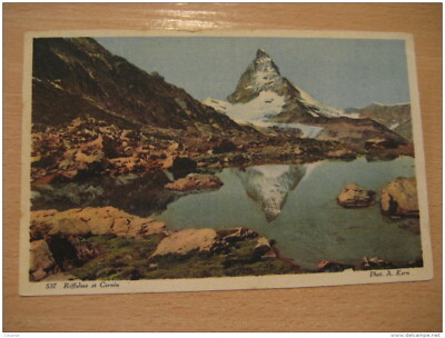 RIFFELSEE Lake Cervin Zermatt Mountain Mountains BASEL 1937 To Brunnen Post Card