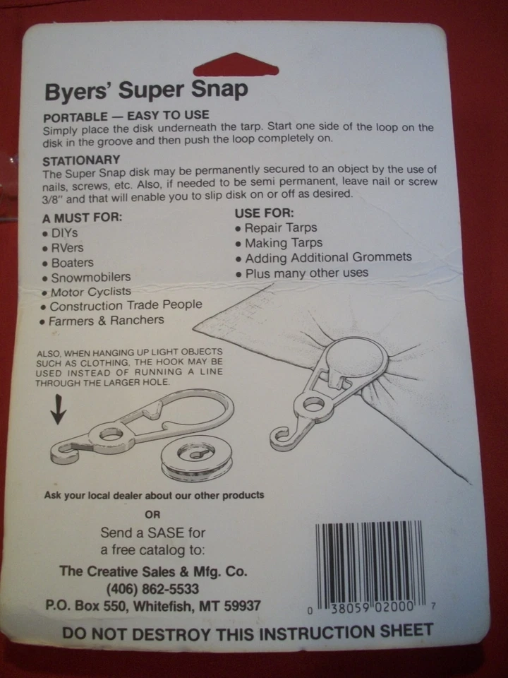 2 Packs of Byers Super Snaps Resusable Grommets for Tarps 8 in All, NIB NOS - Image 2 of 2
