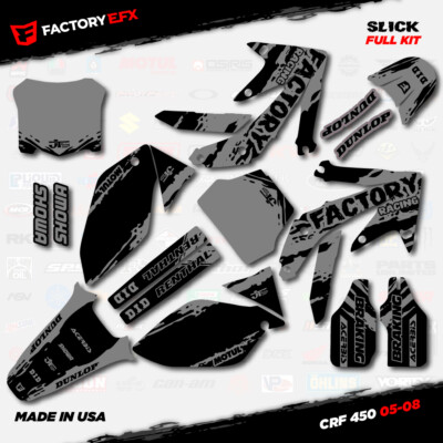 Black & Gray Slick Racing Graphics Kit fits Honda CRF450R 05-08